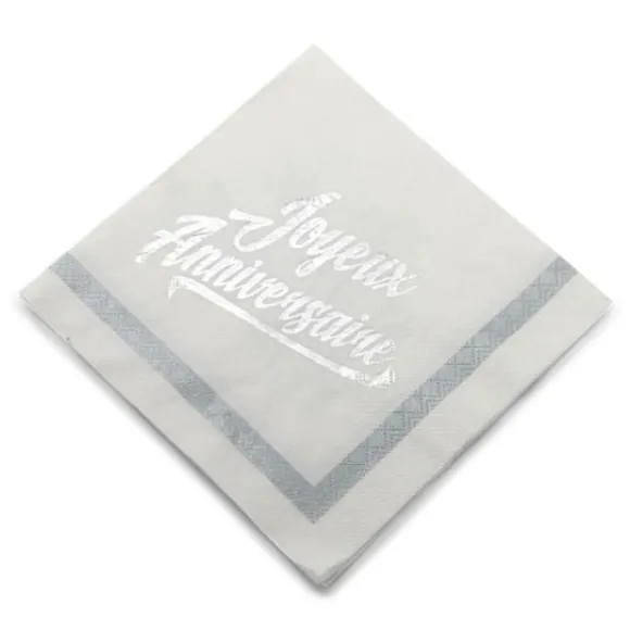 Serviette En Papier Theme Joyeux Anniversaire Argent X 20 Pi Ces