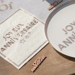 Serviettes En Papier Joyeux Anniversaire Rose Gold 33X33 Cm 10 Pi Ces
