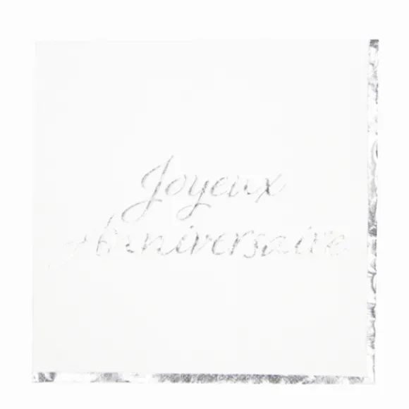 Serviettes En Papier Joyeux Anniversaire Argent X 16 Pi Ces