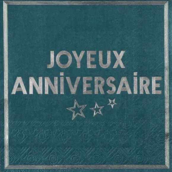 Serviettes En Papier Joyeux Anniversaire Bleu Canard 33X33 Cm 10 Pi Ces