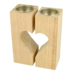 Set De 2 Bougeoirs Coeur En Bois Naturel A D Corer