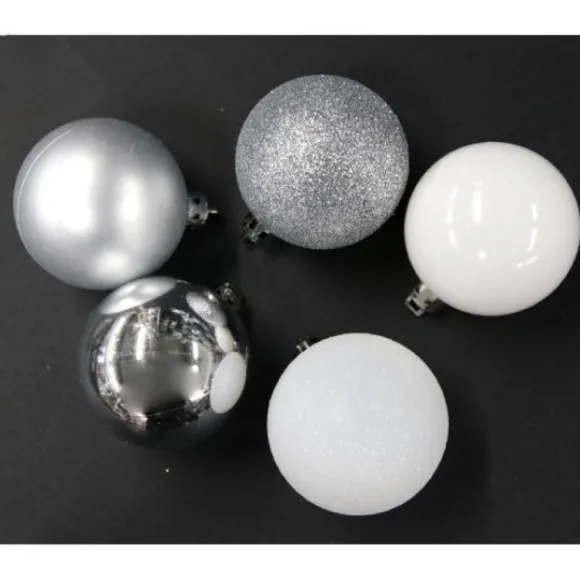 Set De 40 Boules De Noel Blanc Et Argent