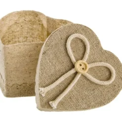 Set De 4 Contenants Dragees Coeur En Lin