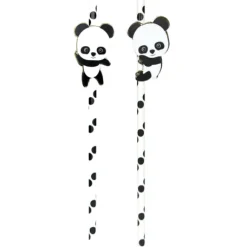 Set De 10 Pailles Blanches Pois Noirs Baby Panda
