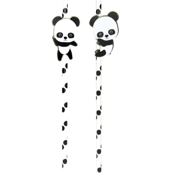 Set De 10 Pailles Blanches Pois Noirs Baby Panda