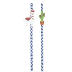 Set De 10 Pailles Chevrons Bleu Fonc Baby Lama