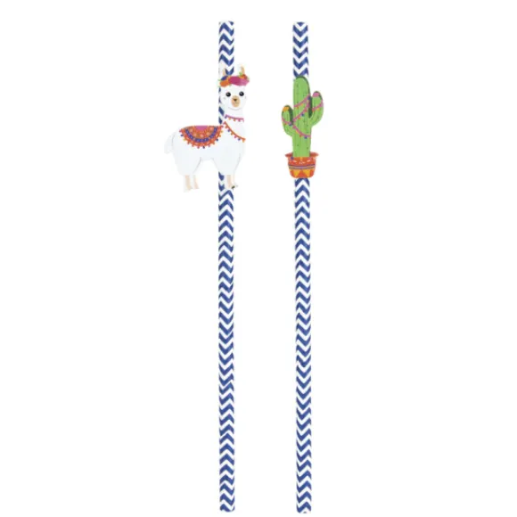 Set De 10 Pailles Chevrons Bleu Fonc Baby Lama