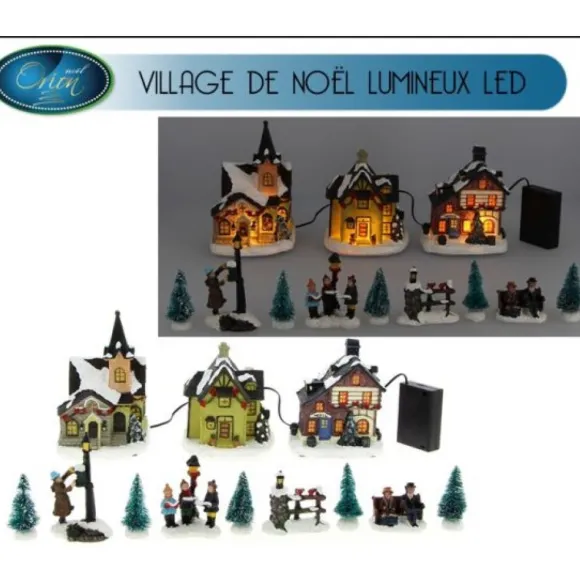 Set De 12 Pi Ces Village De Noel Lumineux Led