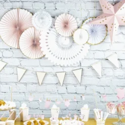 Set De 3 Ventails Rose Pastel Et Or