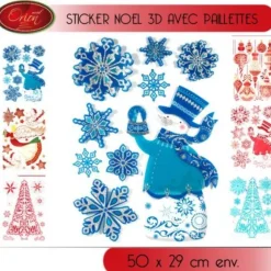 Sticker De Noel 3D Avec Paillettes Pour Fenêtres