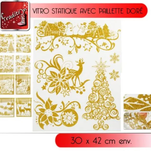Sticker Vitrostatique De Noel Dor Paillet