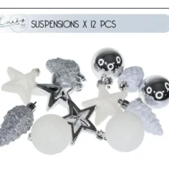 Suspension Décoration Pour Sapin De Noel Blanc Et Argent X 12 Pi Ces