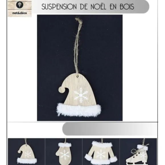 Suspension De Noel Bois Naturel Avec Flocon De Neige