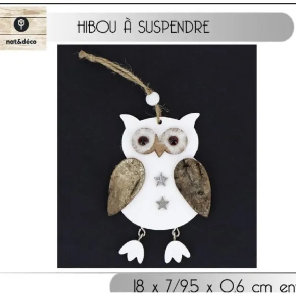 Suspension De Noel Hibou En Bois Naturel