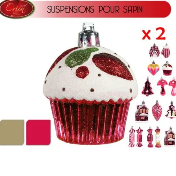 Suspension De Sapin Noel Or Et Rouge X 4 Pi Ces