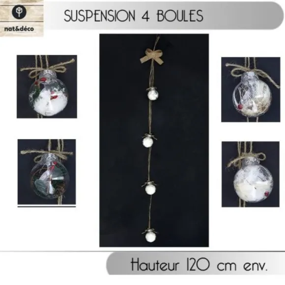Suspension Noel 4 Boules Nature