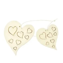 Suspension Romantique De 2 Coeurs En Bois Grav S Blanc