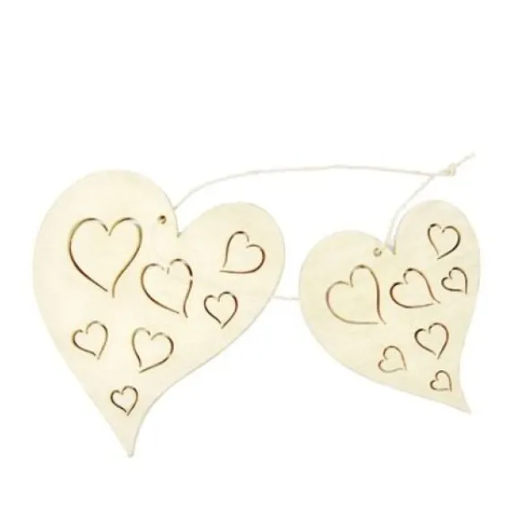 Suspension Romantique De 2 Coeurs En Bois Grav S Blanc