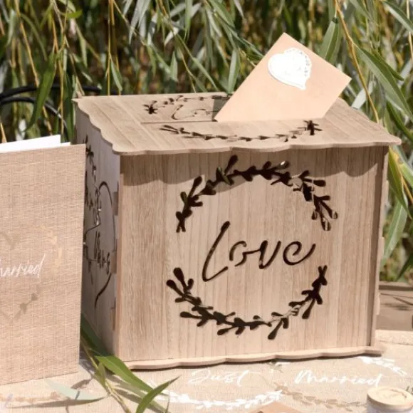 Tirelire Ou Urne Mariage Naturel " Love " En Bois 30 Cm
