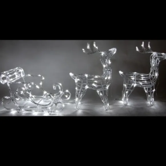 Traineau De Noel Luxe Avec Ses 2 Rennes Blanc