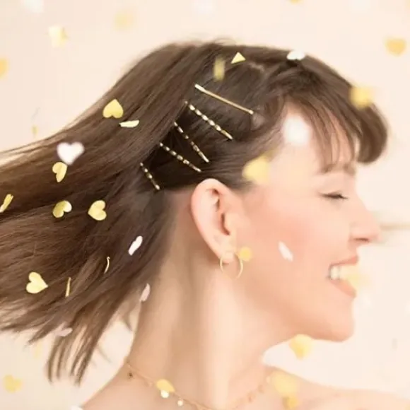 Tube Confettis Coeurs Blanc Et Or 35Cm