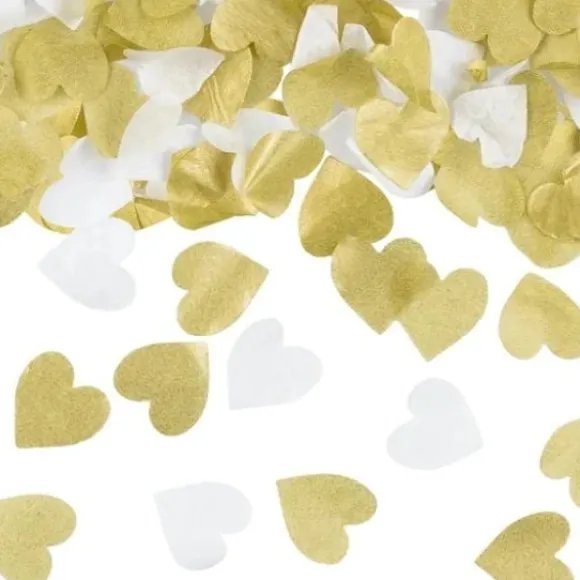Tube Confettis Coeurs Blanc Et Or 35Cm