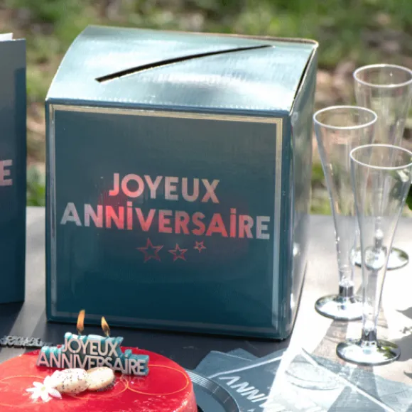 Urne Joyeux Anniversaire Bleu Canard 20X20Cm