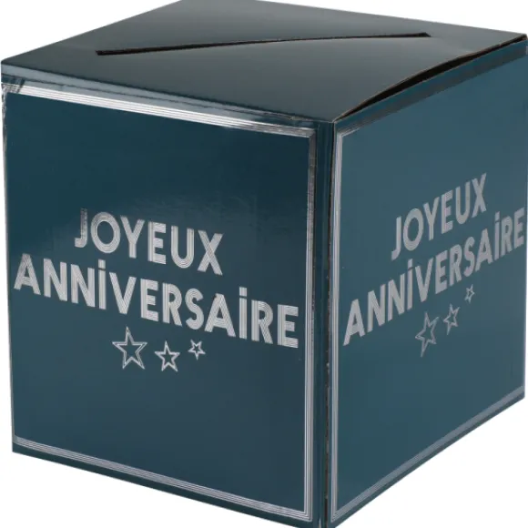 Urne Joyeux Anniversaire Bleu Canard 20X20Cm