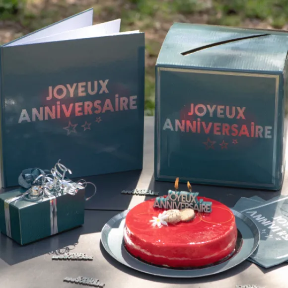 Urne Joyeux Anniversaire Bleu Canard 20X20Cm