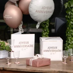 Urne Joyeux Anniversaire Rose Gold 20X20Cm