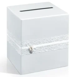 Urne Mariage Blanche Avec Dentelle Blanc