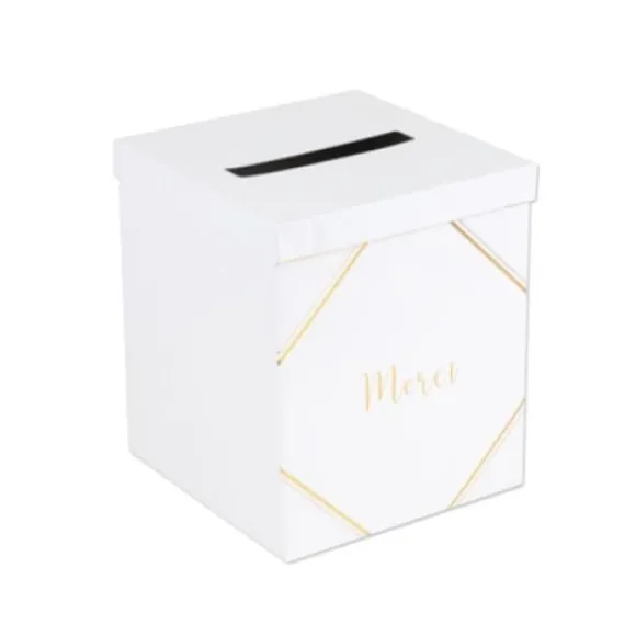 Urne Mariage Merci Blanche Et Or