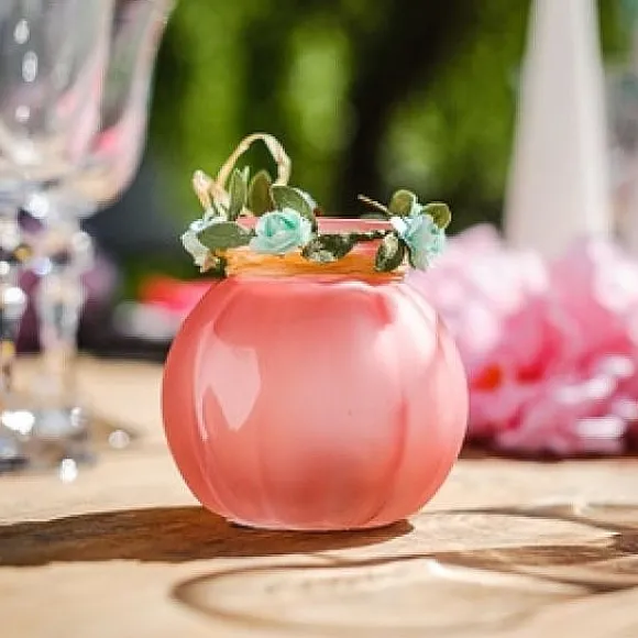 Vase Bucolique Rose 8Cm Avec Raphia