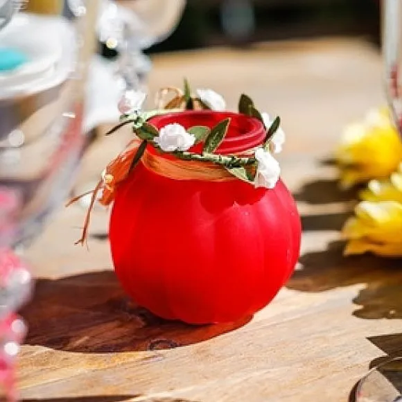 Vase Bucolique Rouge 8Cm Avec Raphia