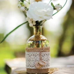 Vase Jute Et Dentelle Vintage