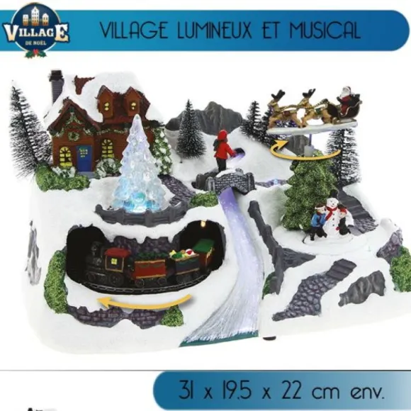Village De Noel Lumineux Et Musical Avec Traineau