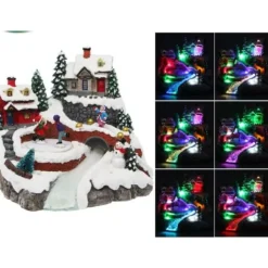 Village De Noel Musical Lumineux Avec Patineur Anim