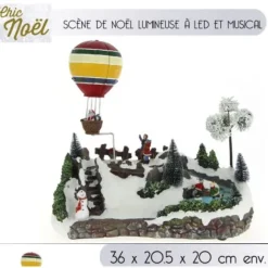 Village Scene De Noel Lumineuse Et Musical Avec Montgolfiere